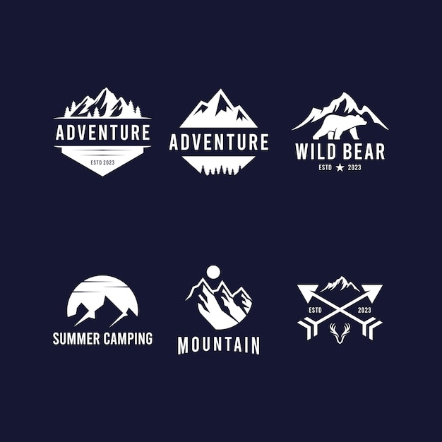 Vector een set logo's voor avontuur, wilde beer en berg.