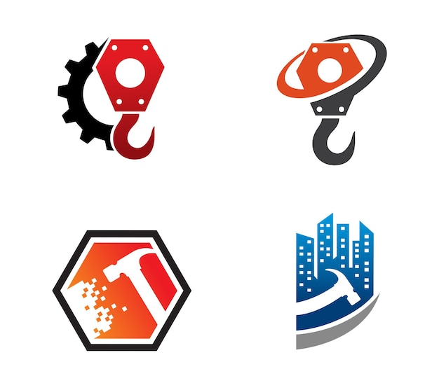 Een set logo's voor een bouwbedrijf genaamd een hamer en een hamer.