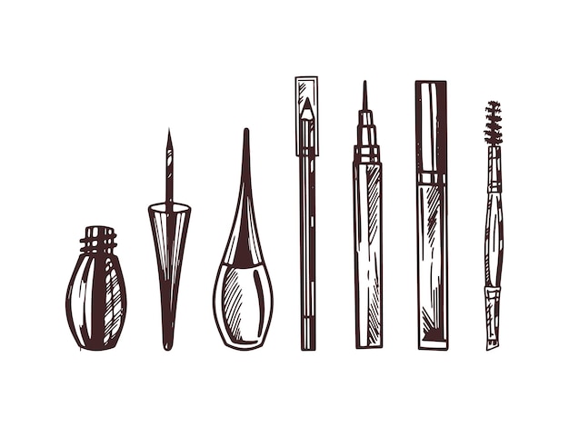 Een set met de hand getekende doodle schetsen van cosmetica schoonheid zelfzorg elementen voor schoonheidssalon