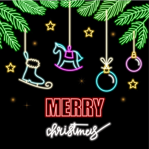een set neonpictogrammen met een kerstthema
