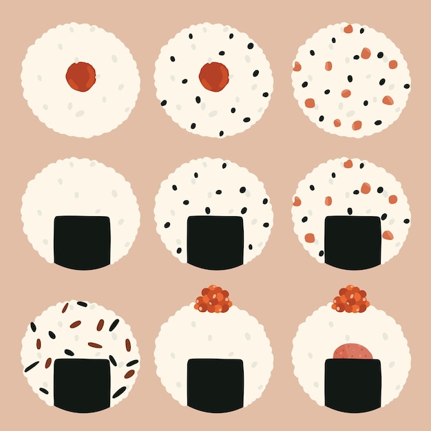 een set onigiri-illustraties