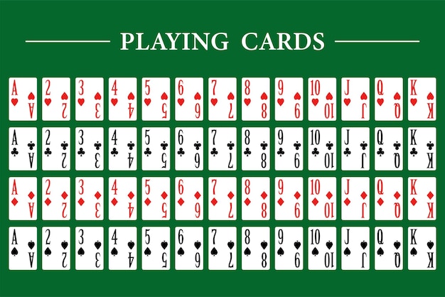 Een set originele speelkaarten op een groene achtergrond