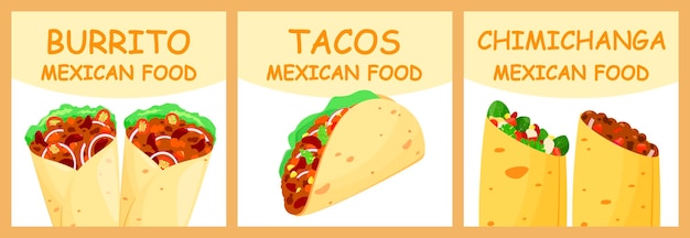 Een set posters met Mexicaans eten.