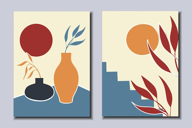 Een set posters met stillevens en planten moderne kunst