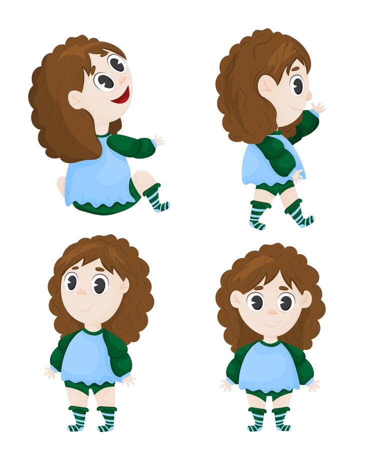 Een set schattige cartoon babymeisjes in verschillende poses