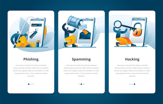 Een set schermsjablonen voor mobiele telefoons over cybercriminaliteit
