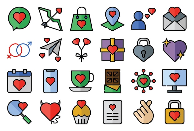 Een set set Love (lineaire kleur) iconen set.