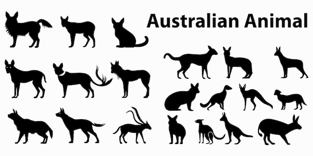 Vector een set silhouet australische dieren vectorillustratie