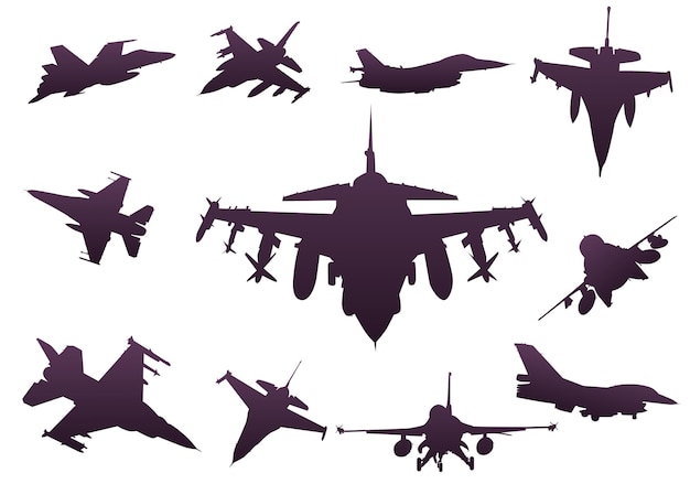 Een set silhouetten van gevechtsvliegtuigen (11 stuks)