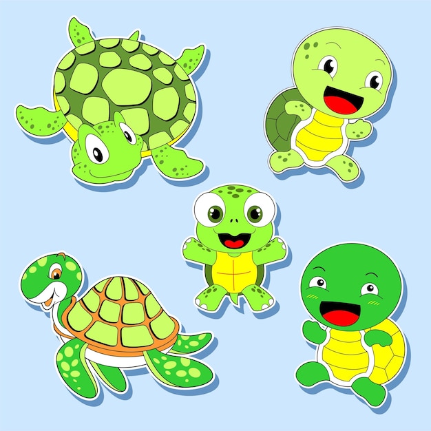 Een set stickers met een schildpad en tutoise