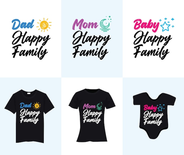 Een set t-shirts met de tekst papa, gelukkige familie.