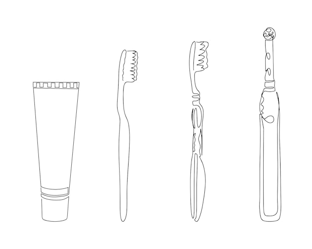 Een set tandenborstels in één lijn Tandenborstel en plak iconen Vector illustratie