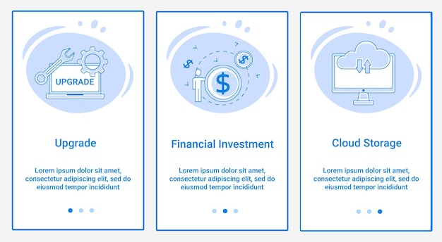 Een set UI- en UX-interfaces Het thema is Upgrade Financial Investment en Cloud Storage