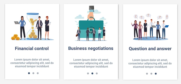 Een set UI- en UX-interfaces Onderwerp Financiële controle zakelijke onderhandelingen q