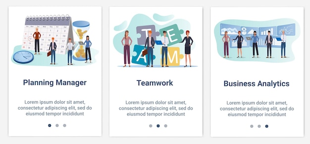 Een set UI- en UX-interfaces Teamwork en bedrijfsanalyses voor planningsmanagers