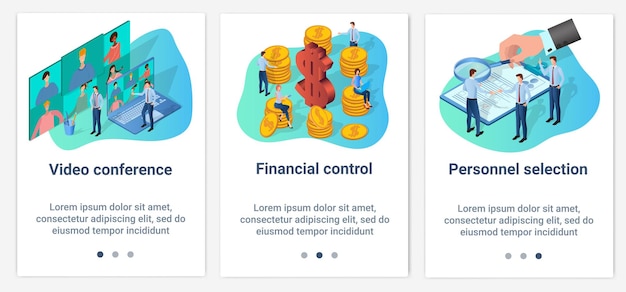 Een set UI- en UX-interfaces Videoconferentiefinanciële controle en werving