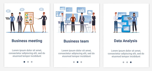 Een set UI- en UX-interfaces voor de gebruikersinterfaceBusiness meeting team en data-analyse