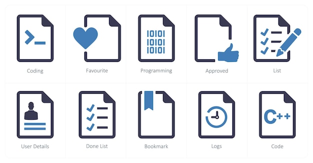 Een set van 10 bestandsiconen als codering favoriete programmering