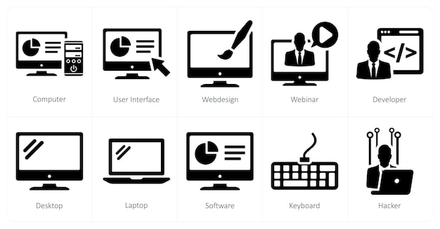 Een set van 10 internet computer iconen als computer gebruikersinterface webontwerp