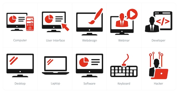 Een set van 10 internet computer iconen als computer gebruikersinterface webontwerp