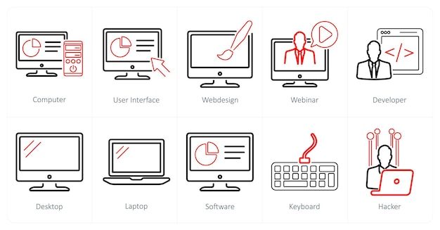 Een set van 10 internet computer iconen als computer gebruikersinterface webontwerp