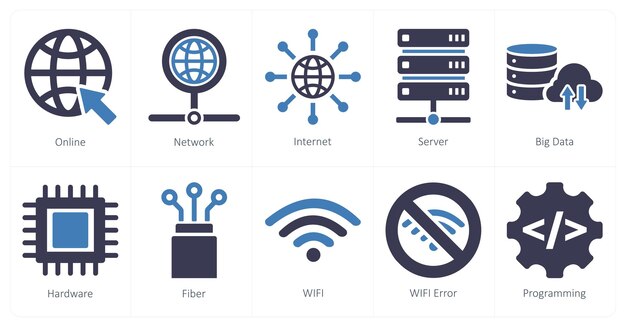 Een set van 10 internet computer iconen als online netwerk internet