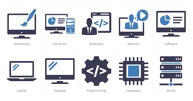 Een set van 10 internet computer iconen als web design computer ontwikkelaar