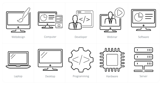 Een set van 10 internet computer iconen als web design computer ontwikkelaar