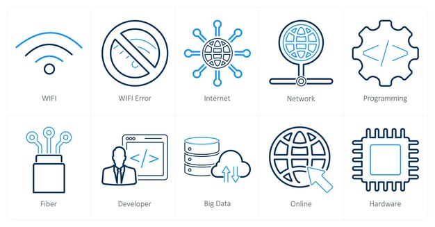 Een set van 10 internet computer iconen als wifi wifi fout internet