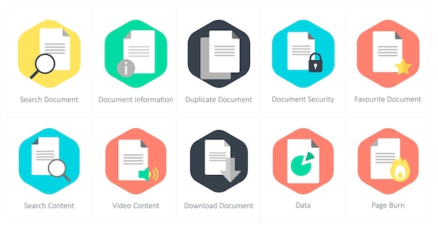 Een set van 10 mix iconen als zoekdocument document informatie duplicaat dcoument
