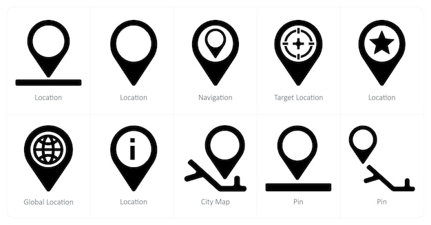 Een set van 10 navigatie-icons als locatie navigatie doellocatie
