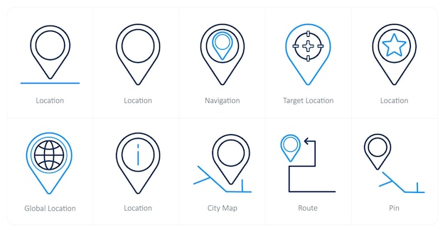 Een set van 10 navigatie-icons als locatie navigatie doellocatie