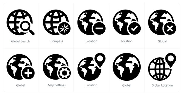 Een set van 10 navigatie-icons als wereldwijde zoekcompaslocatie