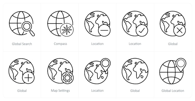 Een set van 10 navigatie-icons als wereldwijde zoekcompaslocatie