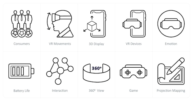 Een set van 10 Virtual Reality-iconen als consumenten vr bewegingen 3D-scherm
