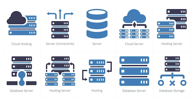 Een set van 10 webmarketing iconen als cloud hosting server connectiviteit server
