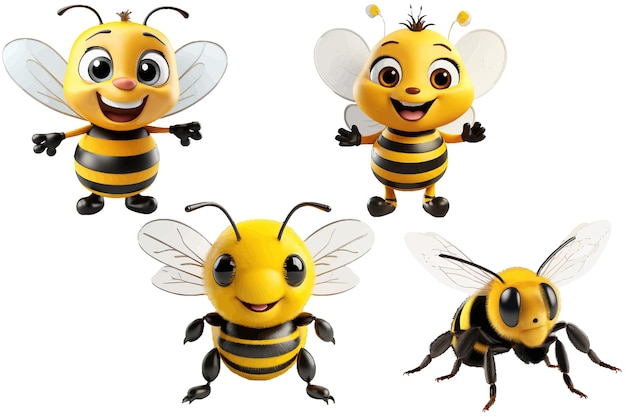 Een set van 3D-objecten honingbij hommel geïsoleerd op een witte achtergrond Vector illustratie