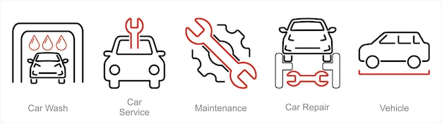 Vector een set van 5 auto iconen als autowas car service onderhoud