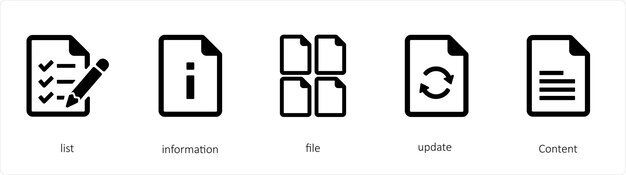 Een set van 5 bestanden iconen zoals lijst informatie bestand