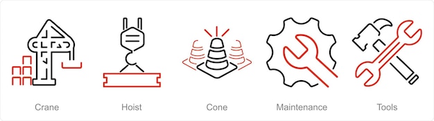 Een set van 5 bouwpictogrammen als kraanhefkegel