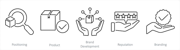 Een set van 5 Branding icons als positionering product merkontwikkeling