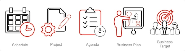 Een set van 5 Business Presentation iconen als schema project agenda