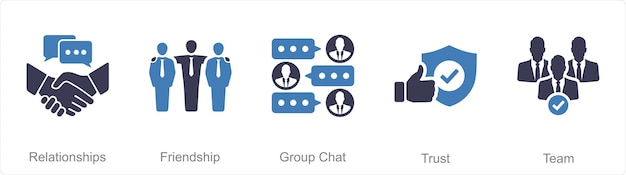 Een set van 5 Community icons als relaties vriendschap groep chat