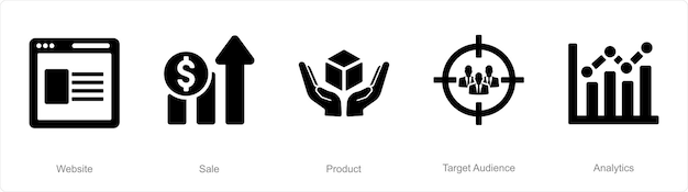 Een set van 5 Digital Marketing iconen als verkoopproduct op de website