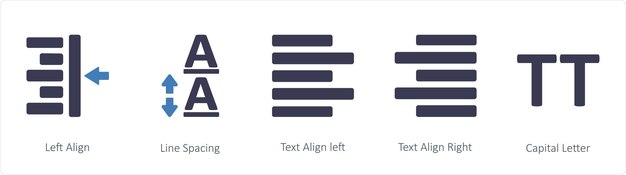 Een set van 5 grafische hulpmiddelen iconen zoals Left Align Line Spacing Text Align left