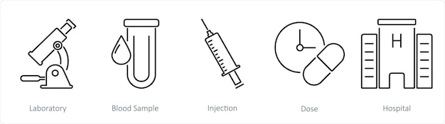 Vector een set van 5 health checkup iconen als laboratorium bloedmonster injectie