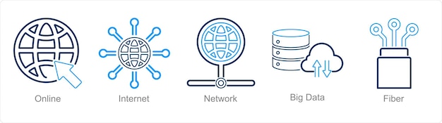 Een set van 5 Internet Computer pictogrammen als online internet netwerk big data