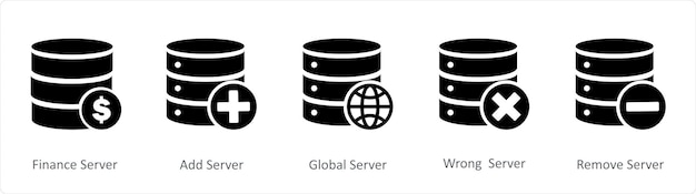 Een set van 5 Internet-iconen als finance server add server global server