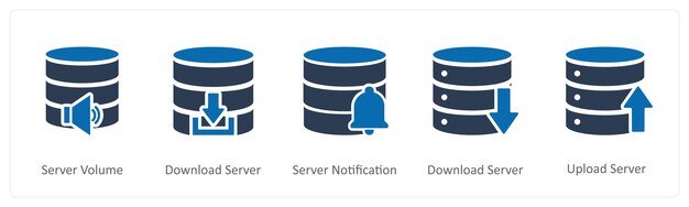Een set van 5 Internet-icons als server volume download server server kennisgeving