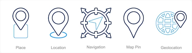 Een set van 5 locatie-iconen als locatie-navigatie